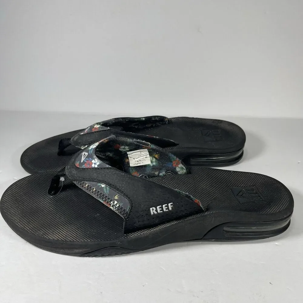 Reef Fanning Men’s Sandals Sz 12 EU 45 Black Floral Bottle Opener